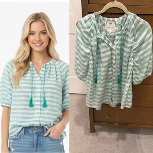 EUC The Shirt xs Striped Teal and White Women's Top